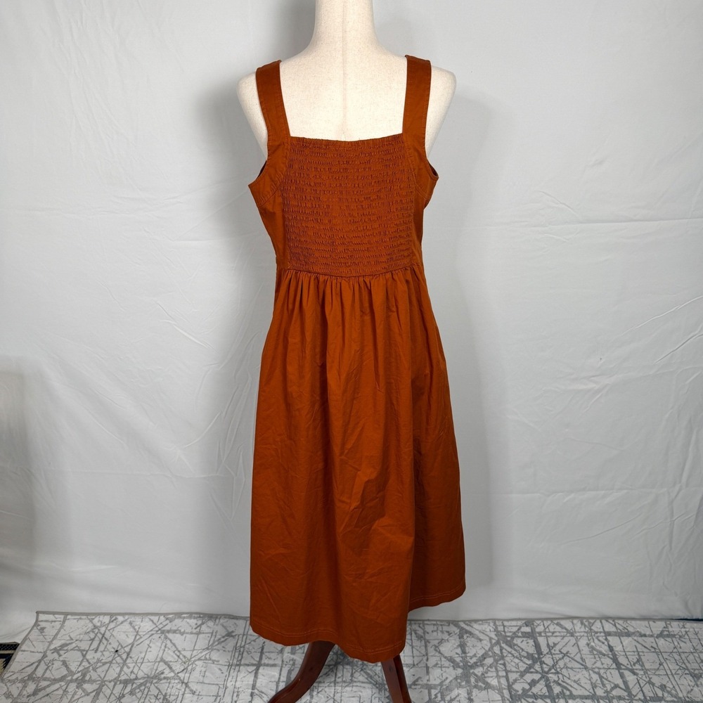 Knox Rose Womens Rust Orange Smocked Midi Dress Pockets, cottage,
prairie, fall - Picture 3 of 10